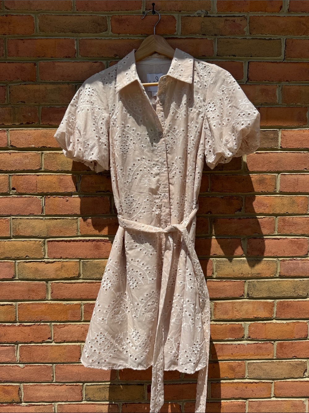 Sam Edelman beautiful Women’s Eyelet Shirt Dress with Tie Belt — Cream